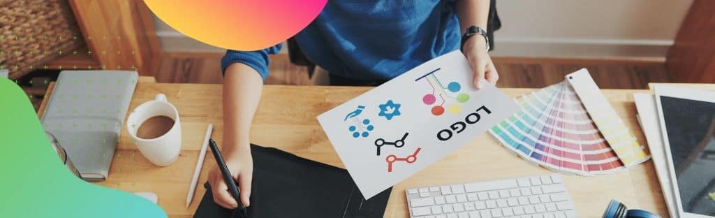 person working on logo