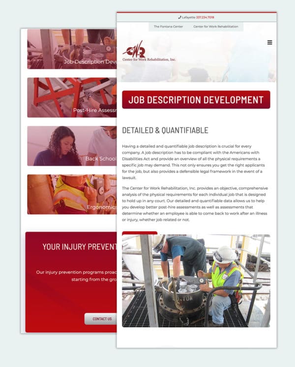 Center for Work Rehabilitation Website Flat Screens
