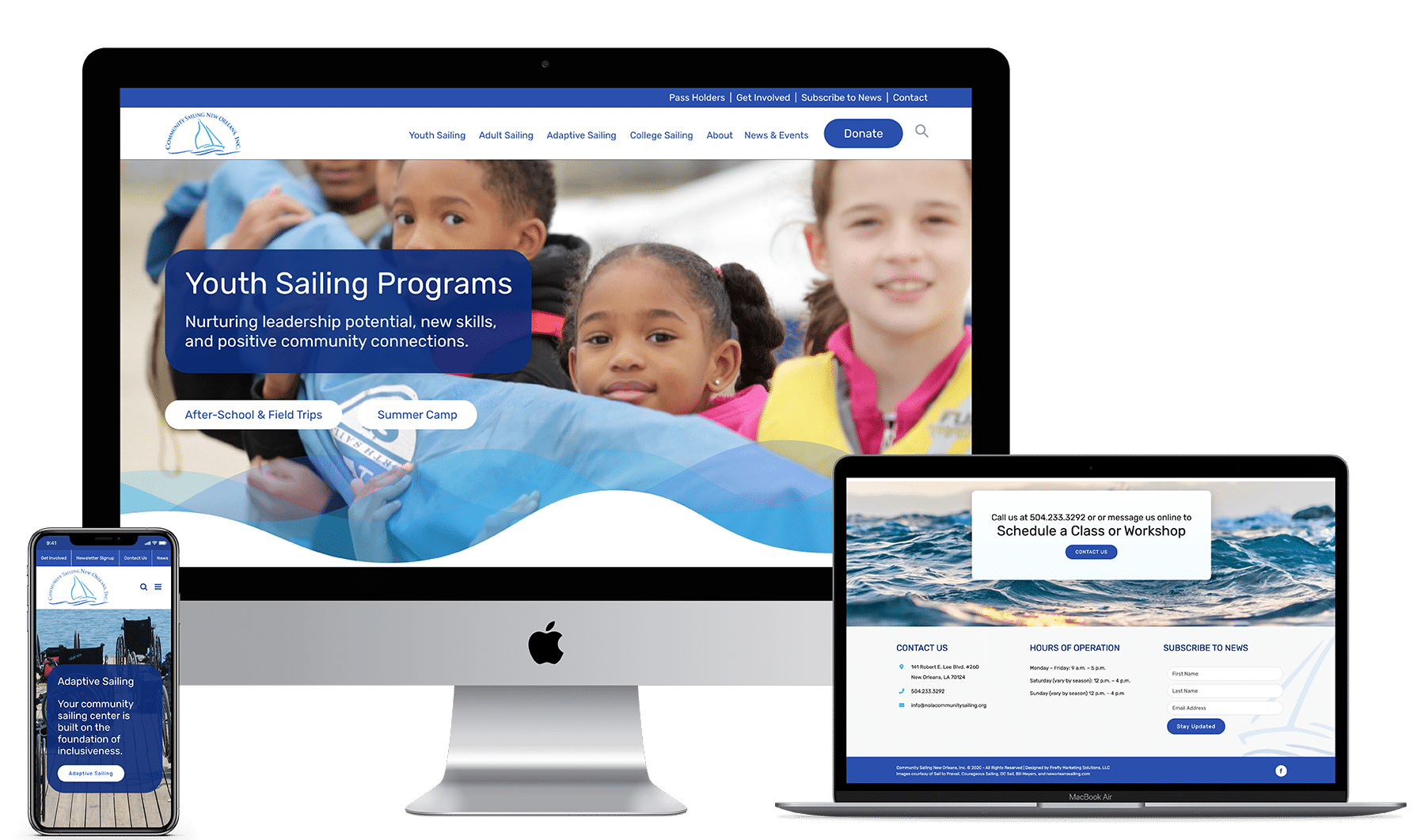 Community Sailing New Orleans Website Mockup