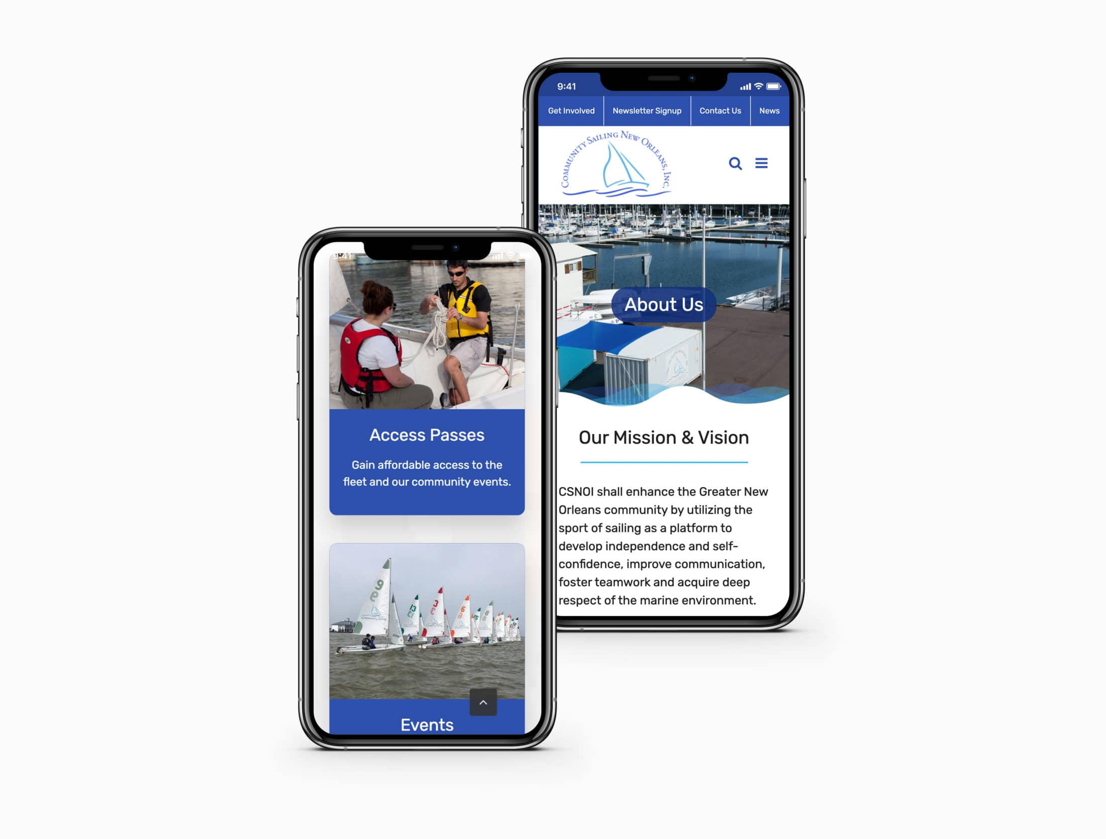 Community Sailing mobile website design