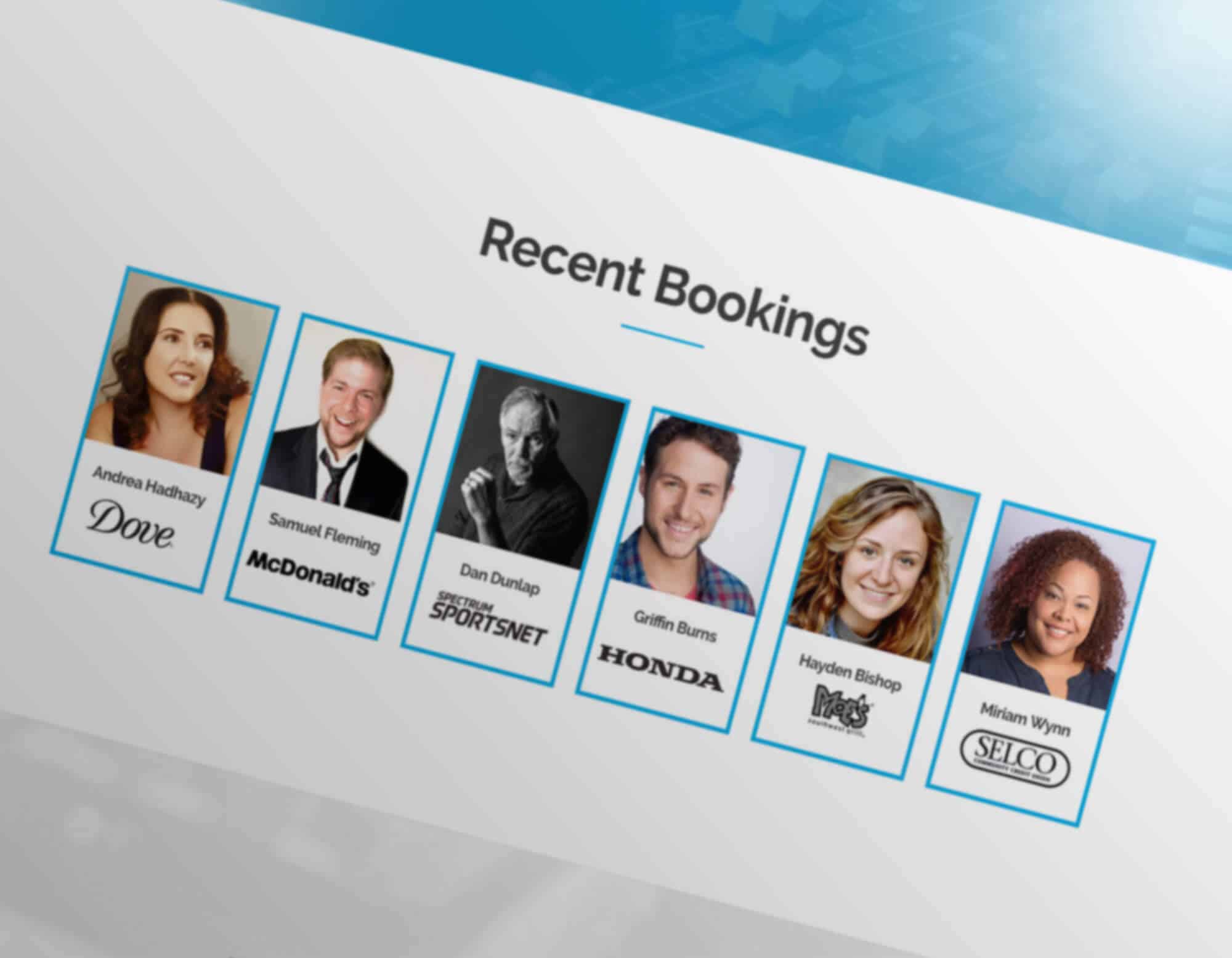 Website Design Services for The Voicecasting Agency recent bookings page
