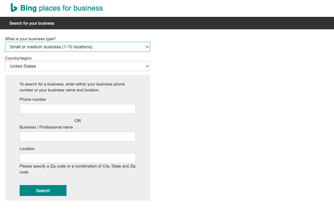 bing places set up