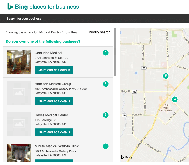 bing places set up