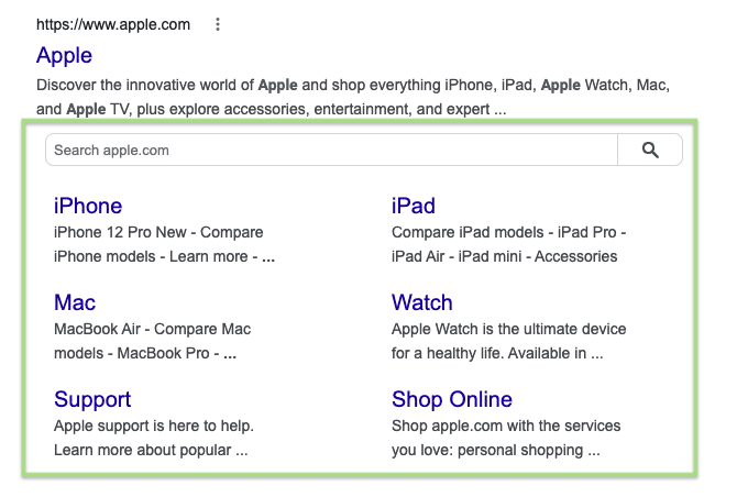 sitelink search structured data screenshot