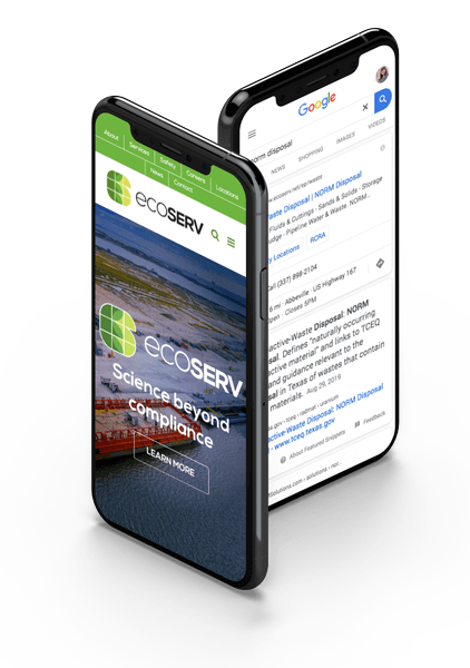 Ecoserv Google Paid Ads and Website Mockup on phone