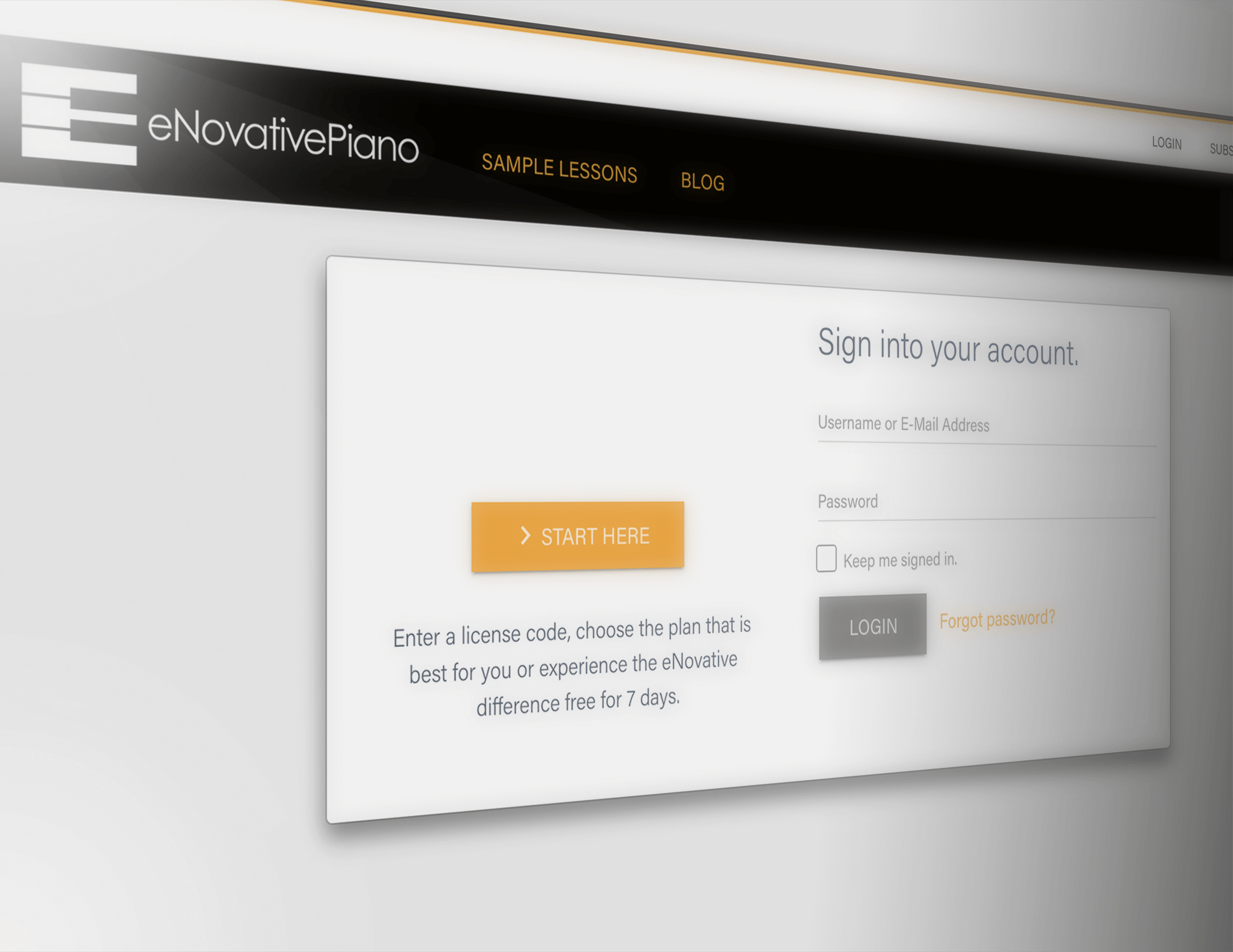 eNovative Piano custom development login screen